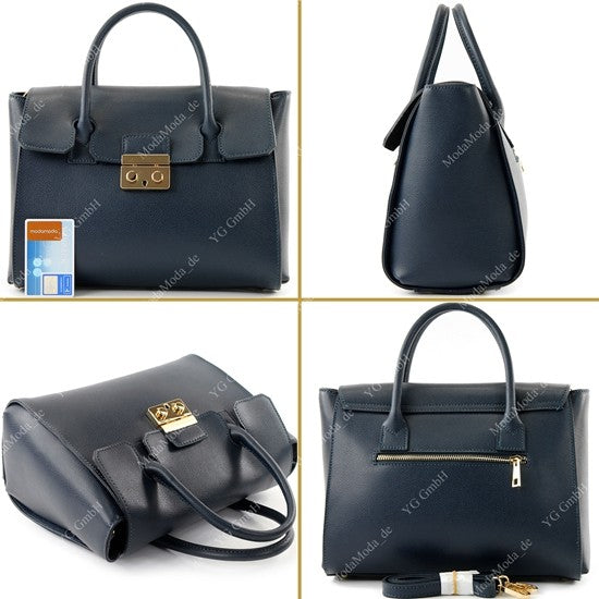 modamoda de - T135 -  ital Damen Henkeltasche Tragetasche aus Leder