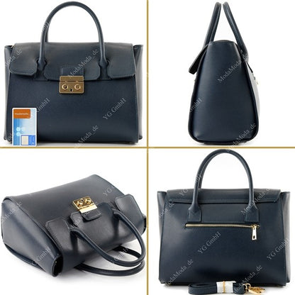 modamoda de - T135 -  ital Damen Henkeltasche Tragetasche aus Leder