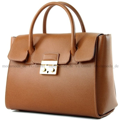 modamoda de - T135 -  ital Damen Henkeltasche Tragetasche aus Leder