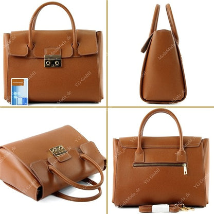 modamoda de - T135 -  ital Damen Henkeltasche Tragetasche aus Leder
