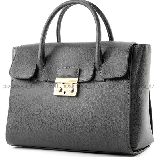 modamoda de - T135 -  ital Damen Henkeltasche Tragetasche aus Leder