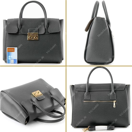 modamoda de - T135 -  ital Damen Henkeltasche Tragetasche aus Leder