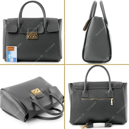 modamoda de - T135 -  ital Damen Henkeltasche Tragetasche aus Leder