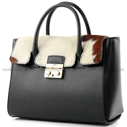 modamoda de - T135 -  ital Damen Henkeltasche Tragetasche aus Leder
