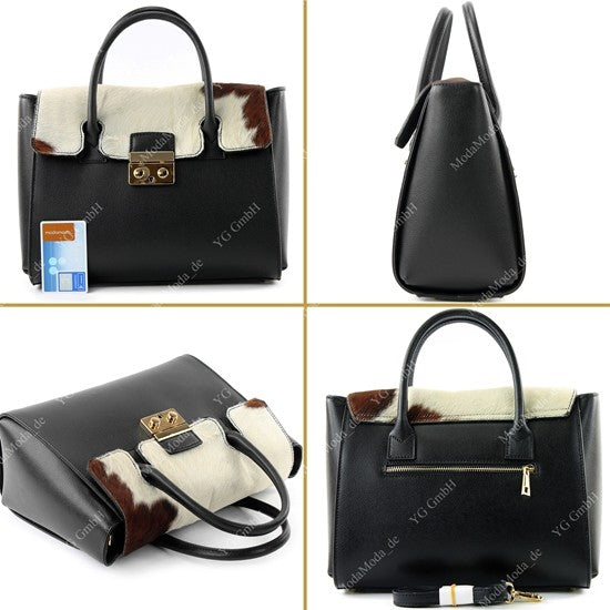 modamoda de - T135 -  ital Damen Henkeltasche Tragetasche aus Leder