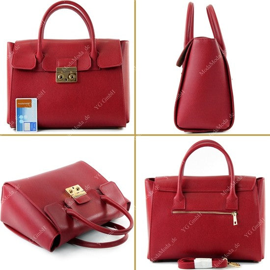 modamoda de - T135 -  ital Damen Henkeltasche Tragetasche aus Leder
