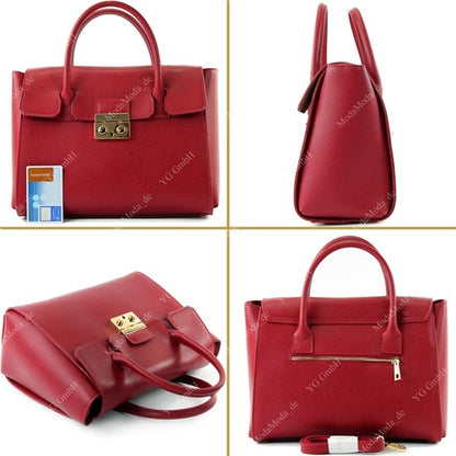 modamoda de - T135 -  ital Damen Henkeltasche Tragetasche aus Leder