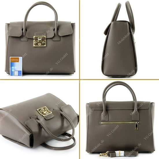 modamoda de - T135 -  ital Damen Henkeltasche Tragetasche aus Leder