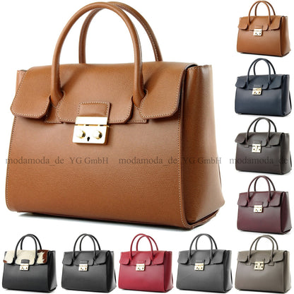 modamoda de - T135 -  ital Damen Henkeltasche Tragetasche aus Leder