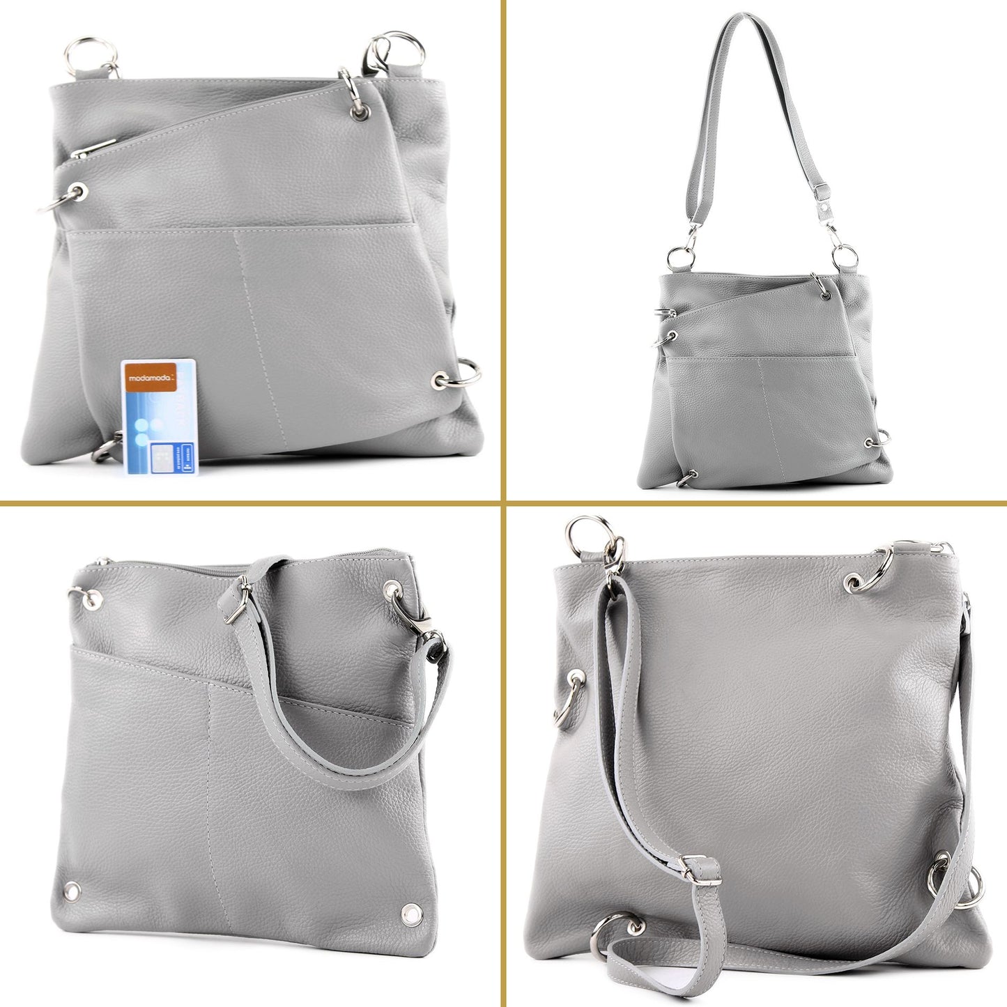 modamoda de - T140 - ital Messengertasche Umhängetasche 2in1 Leder
