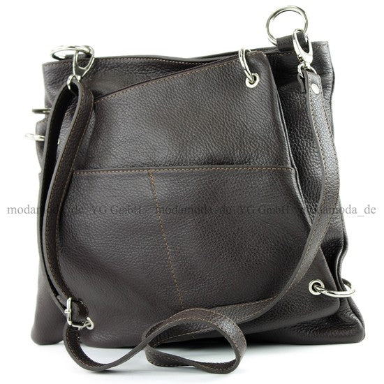 modamoda de - T140 - ital Messengertasche Umhängetasche 2in1 Leder
