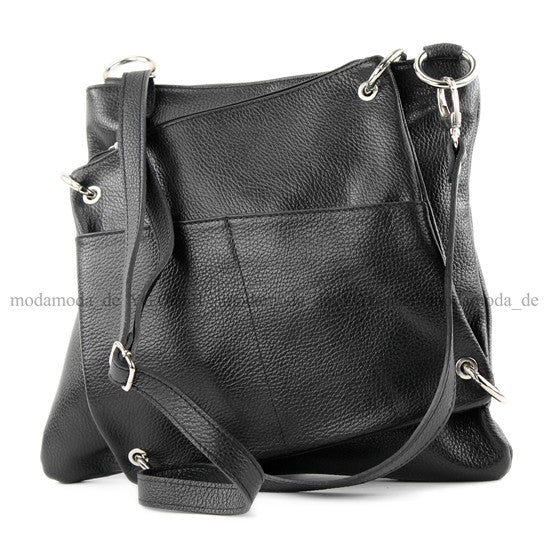 modamoda de - T140 - ital Messengertasche Umhängetasche 2in1 Leder