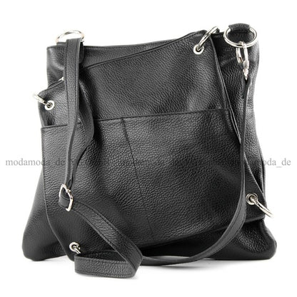 modamoda de - T140 - ital Messengertasche Umhängetasche 2in1 Leder