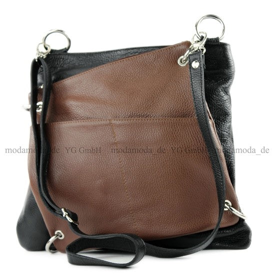 modamoda de - T140 - ital Messengertasche Umhängetasche 2in1 Leder
