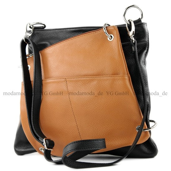 modamoda de - T140 - ital Messengertasche Umhängetasche 2in1 Leder