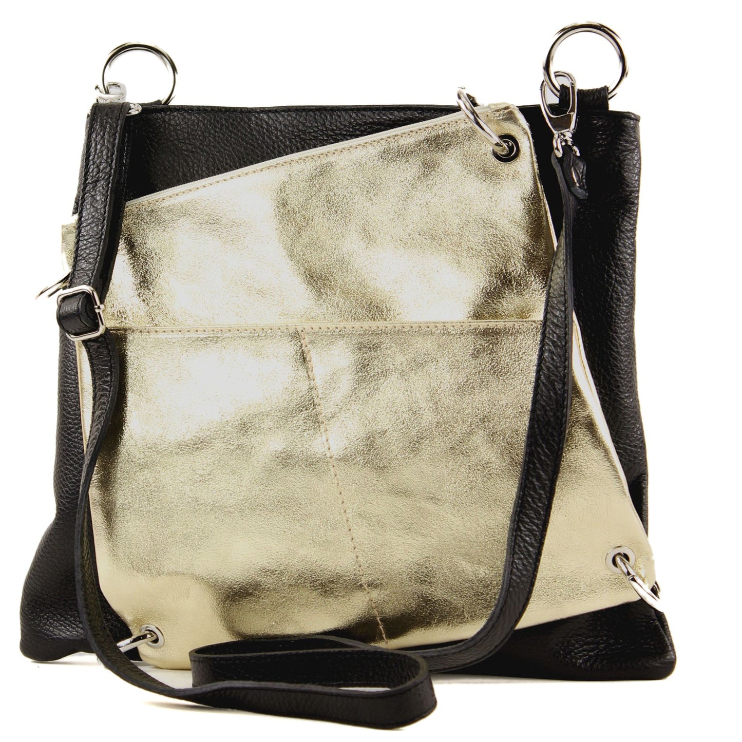 modamoda de - T140 - ital Messengertasche Umhängetasche 2in1 Leder