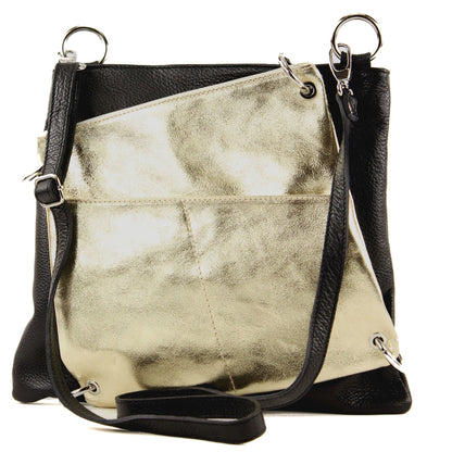 modamoda de - T140 - ital Messengertasche Umhängetasche 2in1 Leder