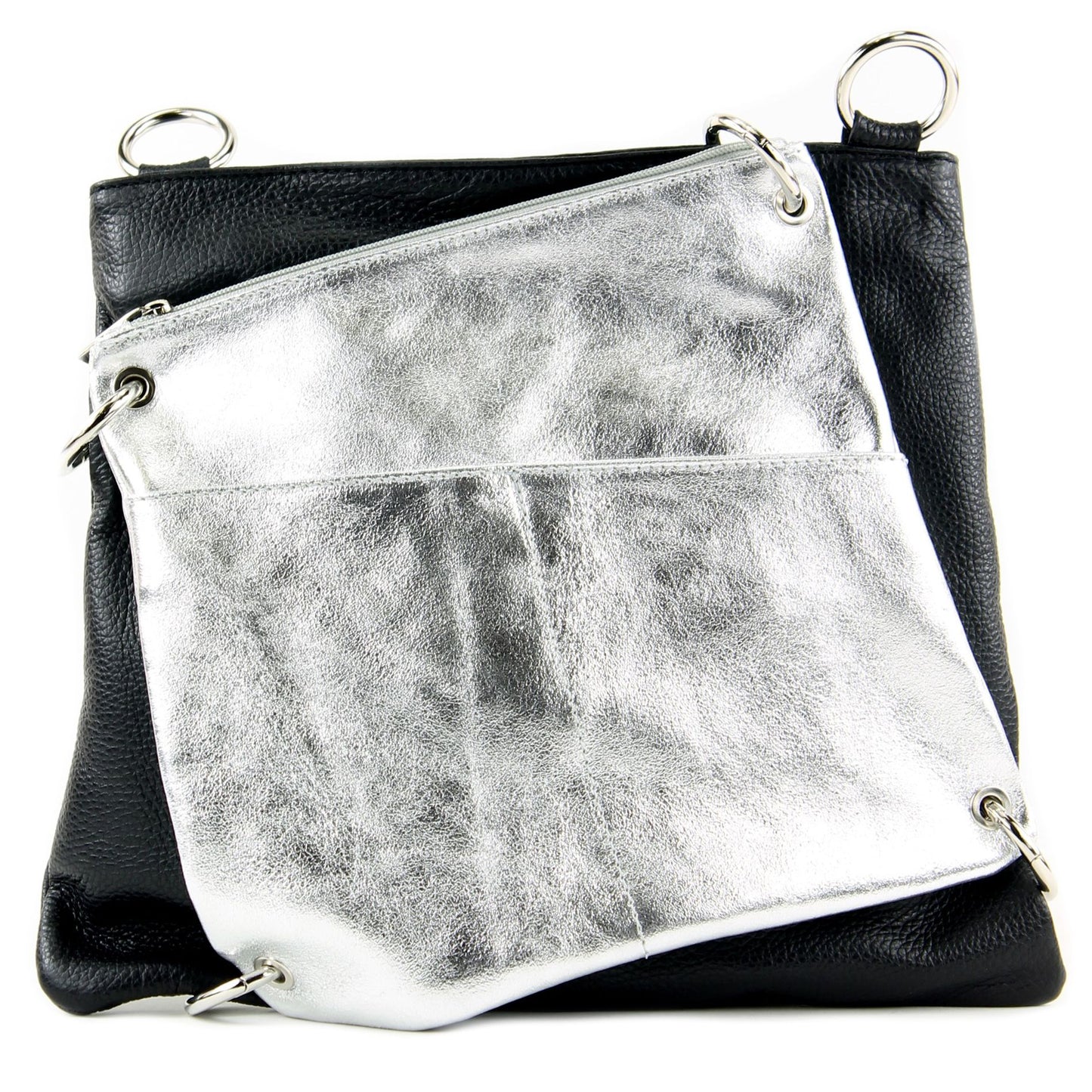 modamoda de - T140 - ital Messengertasche Umhängetasche 2in1 Leder