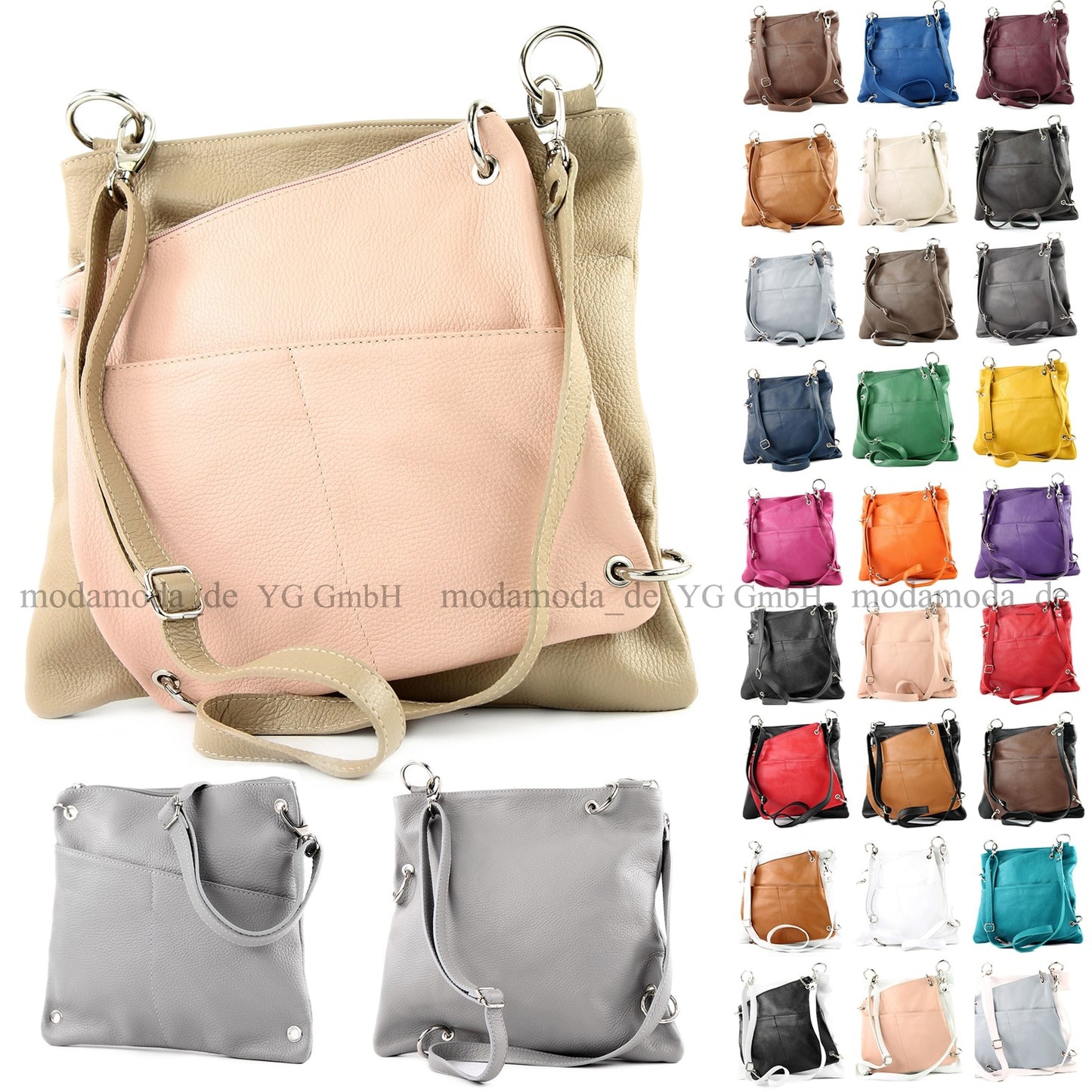 modamoda de - T140 - ital Messengertasche Umhängetasche 2in1 Leder