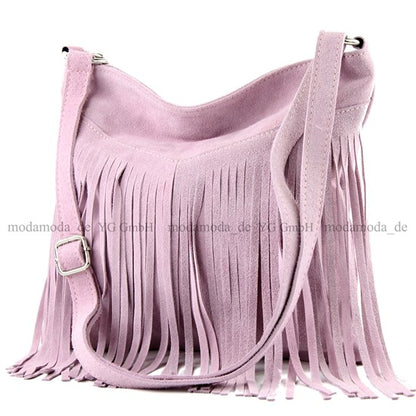 modamoda de -  T145 - ital Schultertasche Fransen Wildleder