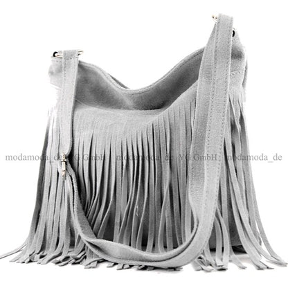 modamoda de -  T145 - ital Schultertasche Fransen Wildleder