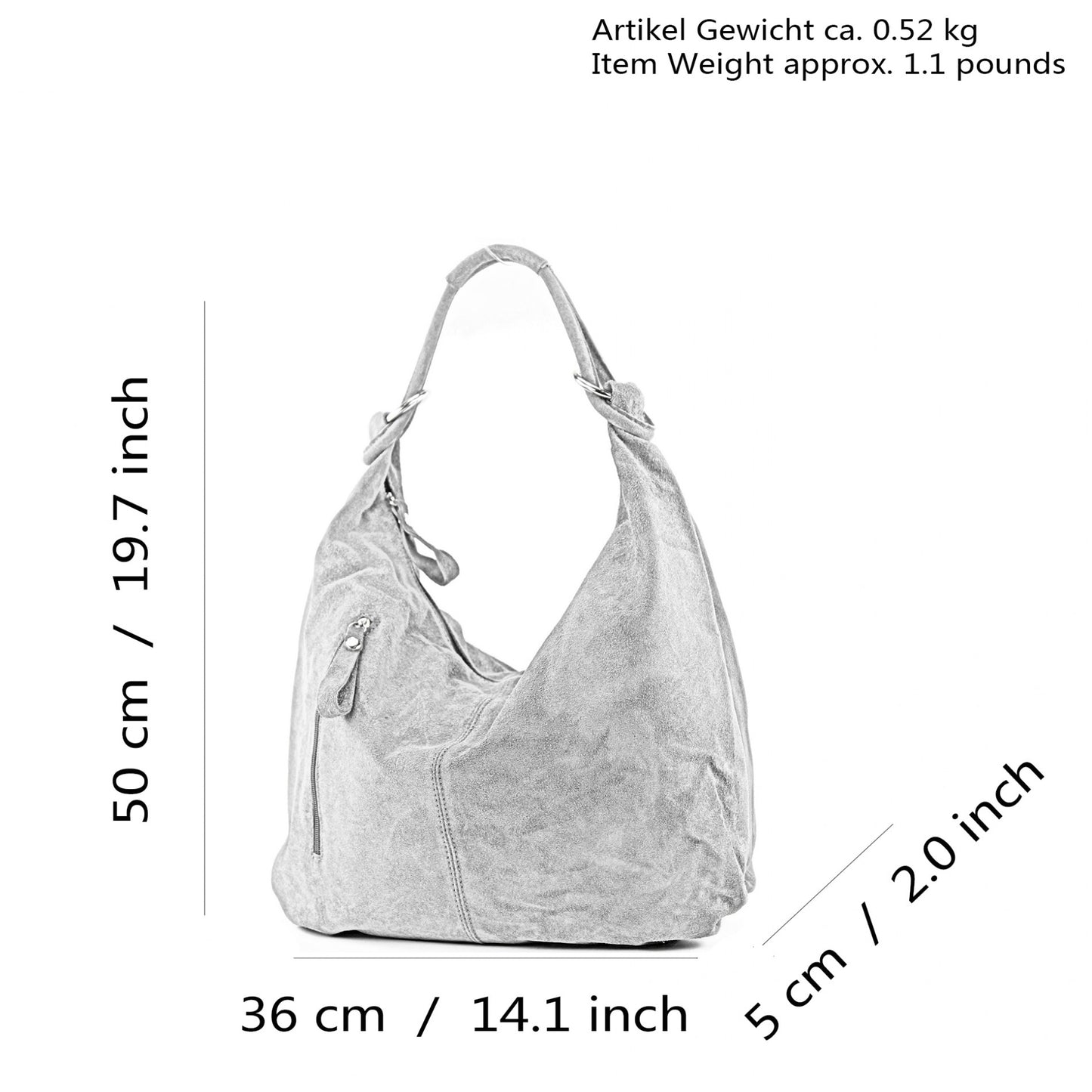 modamoda de - T158 - ital Schultertasche aus Wildleder Leder