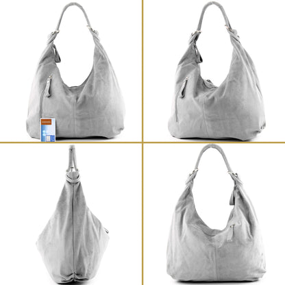 modamoda de - T158 - ital Schultertasche aus Wildleder Leder