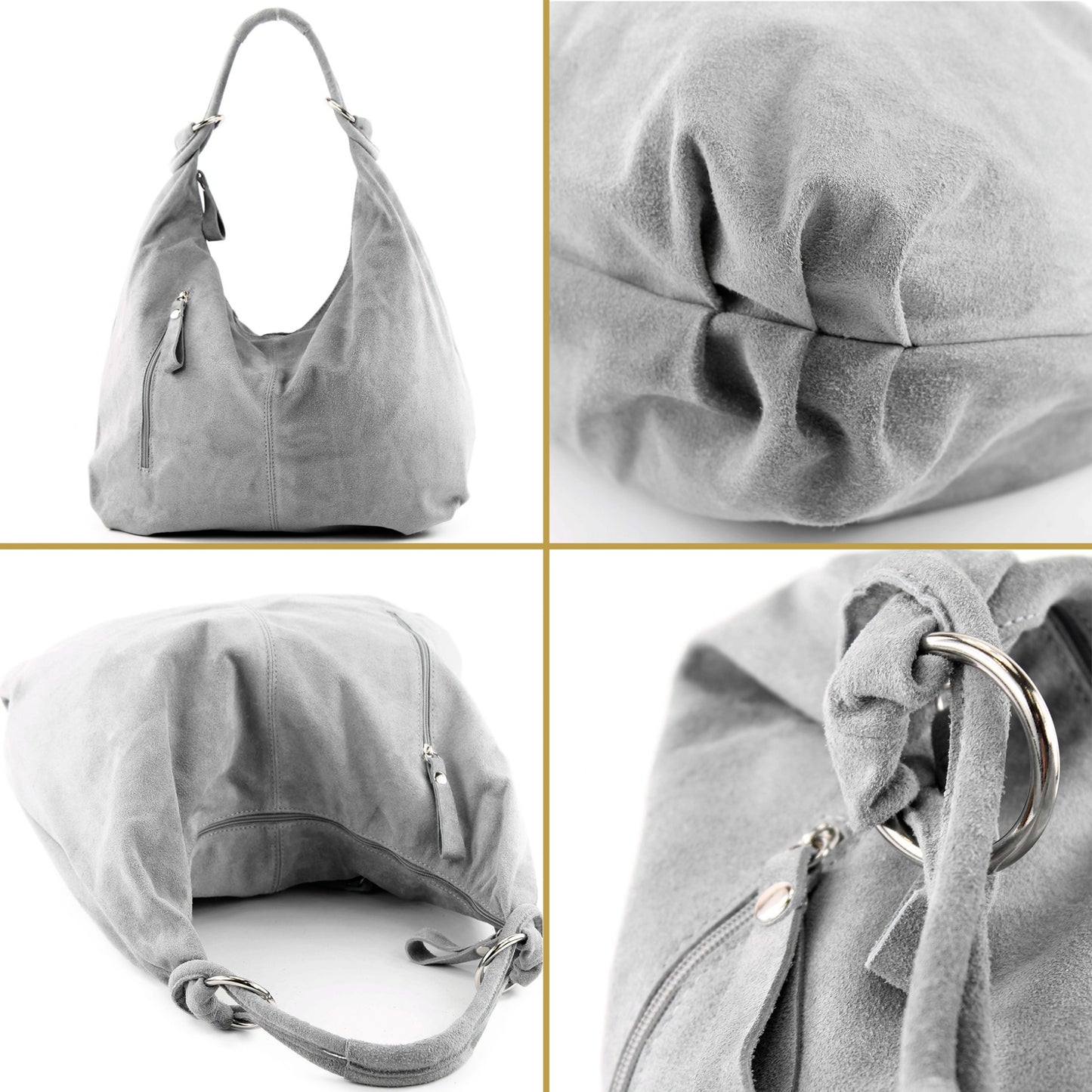 modamoda de - T158 - ital Schultertasche aus Wildleder Leder