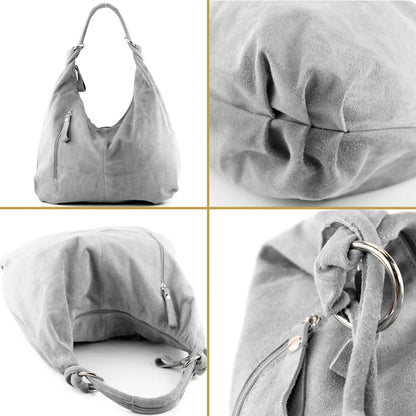 modamoda de - T158 - ital Schultertasche aus Wildleder Leder