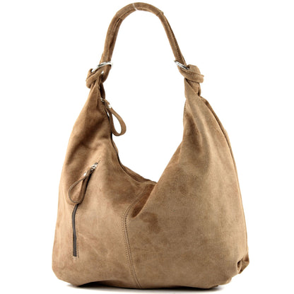 modamoda de - T158 - ital Schultertasche aus Wildleder Leder