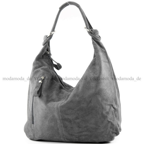 modamoda de - T158 - ital Schultertasche aus Wildleder Leder