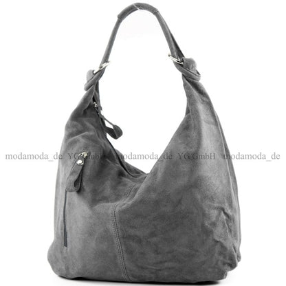 modamoda de - T158 - ital Schultertasche aus Wildleder Leder