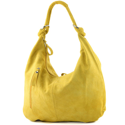 modamoda de - T158 - ital Schultertasche aus Wildleder Leder