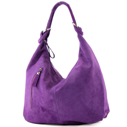 modamoda de - T158 - ital Schultertasche aus Wildleder Leder