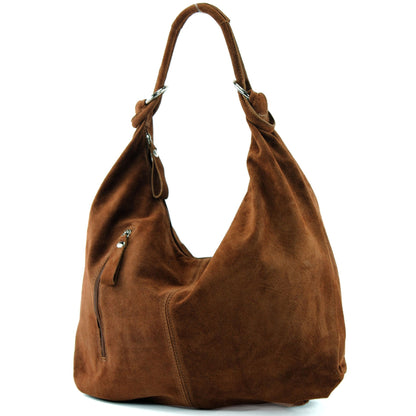 modamoda de - T158 - ital Schultertasche aus Wildleder Leder