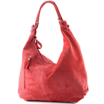 modamoda de - T158 - ital Schultertasche aus Wildleder Leder