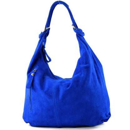 modamoda de - T158 - ital Schultertasche aus Wildleder Leder