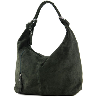 modamoda de - T158 - ital Schultertasche aus Wildleder Leder
