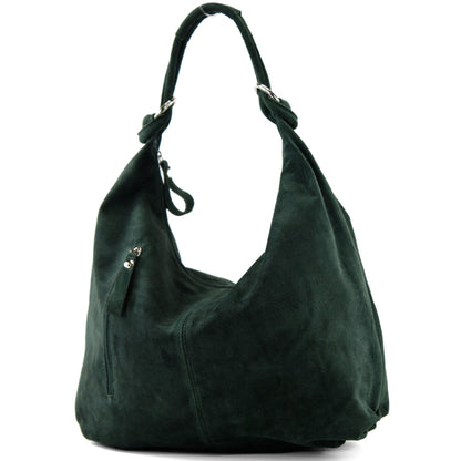 modamoda de - T158 - ital Schultertasche aus Wildleder Leder