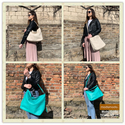 modamoda de T160 Damen Leder Schultertasche Henkeltasche Large handmade in Italy