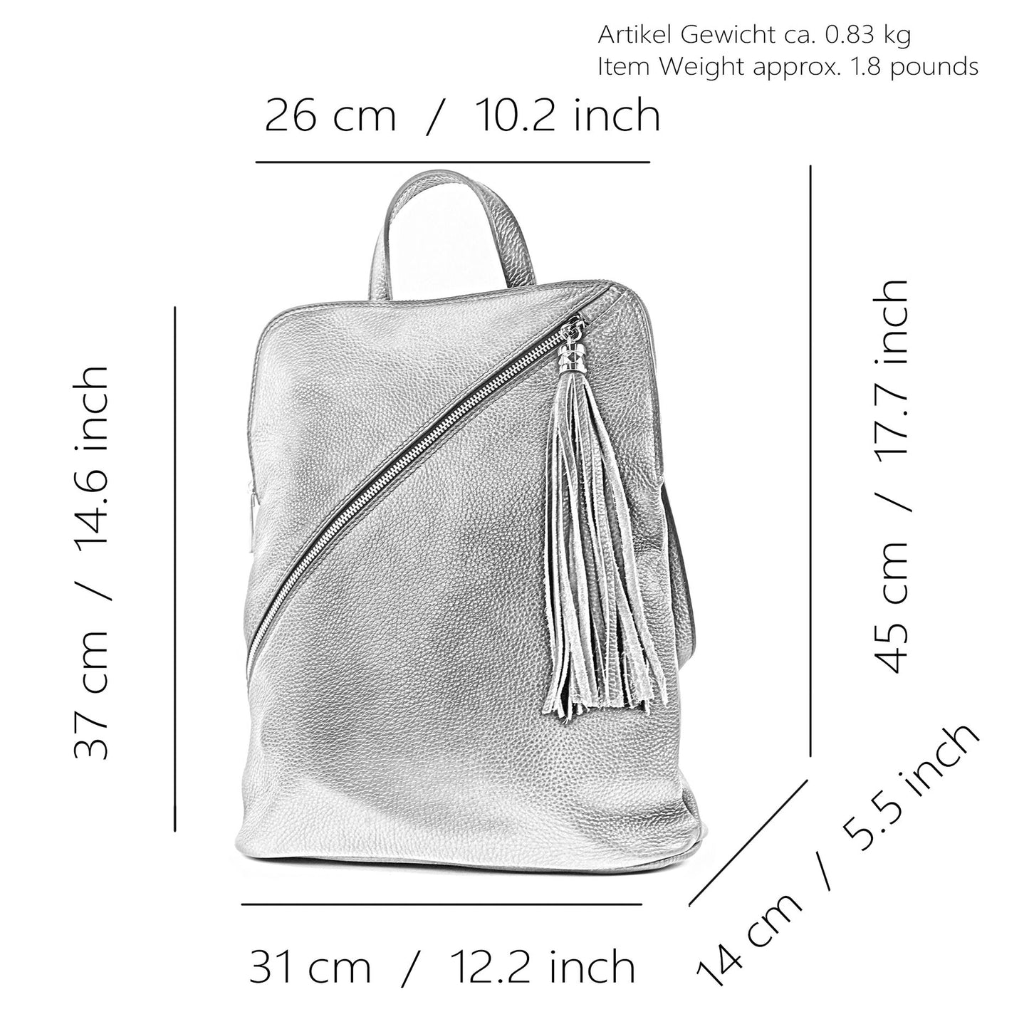 modamoda de T161 Damen Leder Rucksack Handtasche handmade in Italy