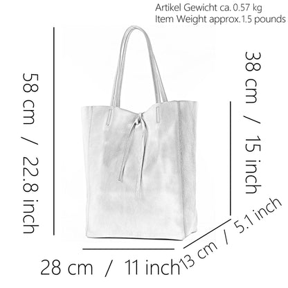 modamoda de T163 Damen Leder Shopper Schultertasche Large mit Innentasche handmade in Italy