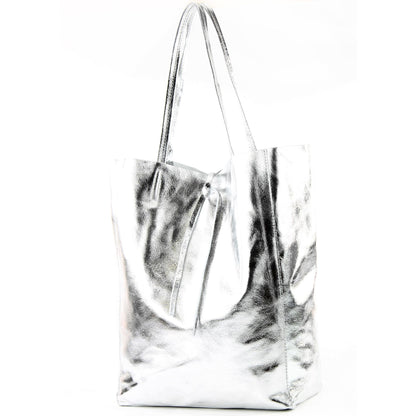 modamoda de T163 Damen Leder Shopper Schultertasche Large mit Innentasche handmade in Italy