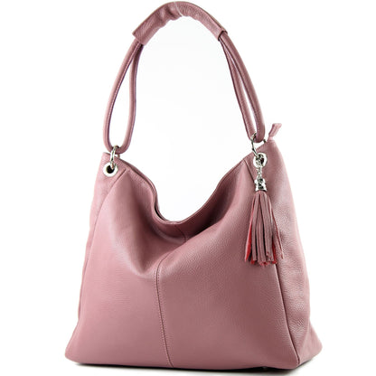 modamoda de - T165 - ital Schultertasche Groß Shopper Leder