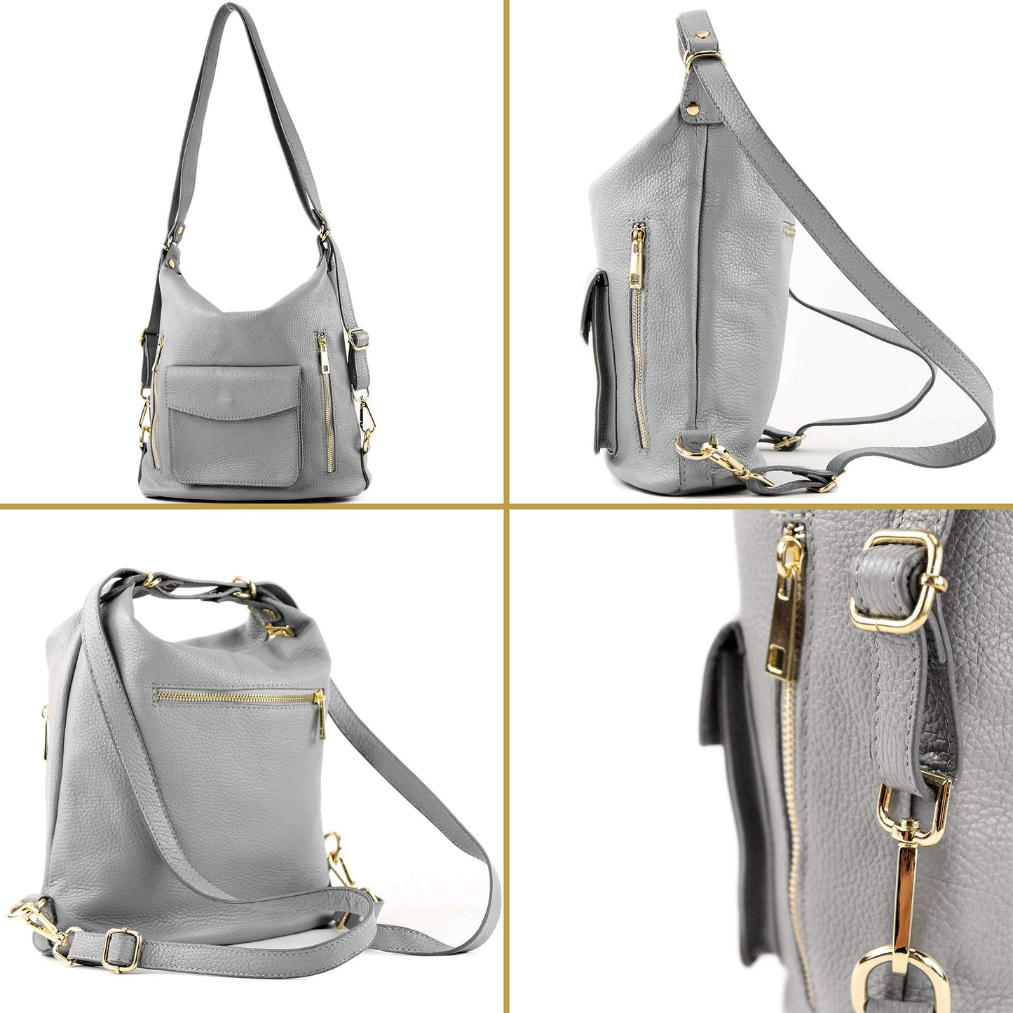 modamoda de - T174 - ital Damen Rucksack Tasche 2in1 aus Leder