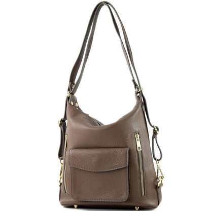 modamoda de - T174 - ital Damen Rucksack Tasche 2in1 aus Leder
