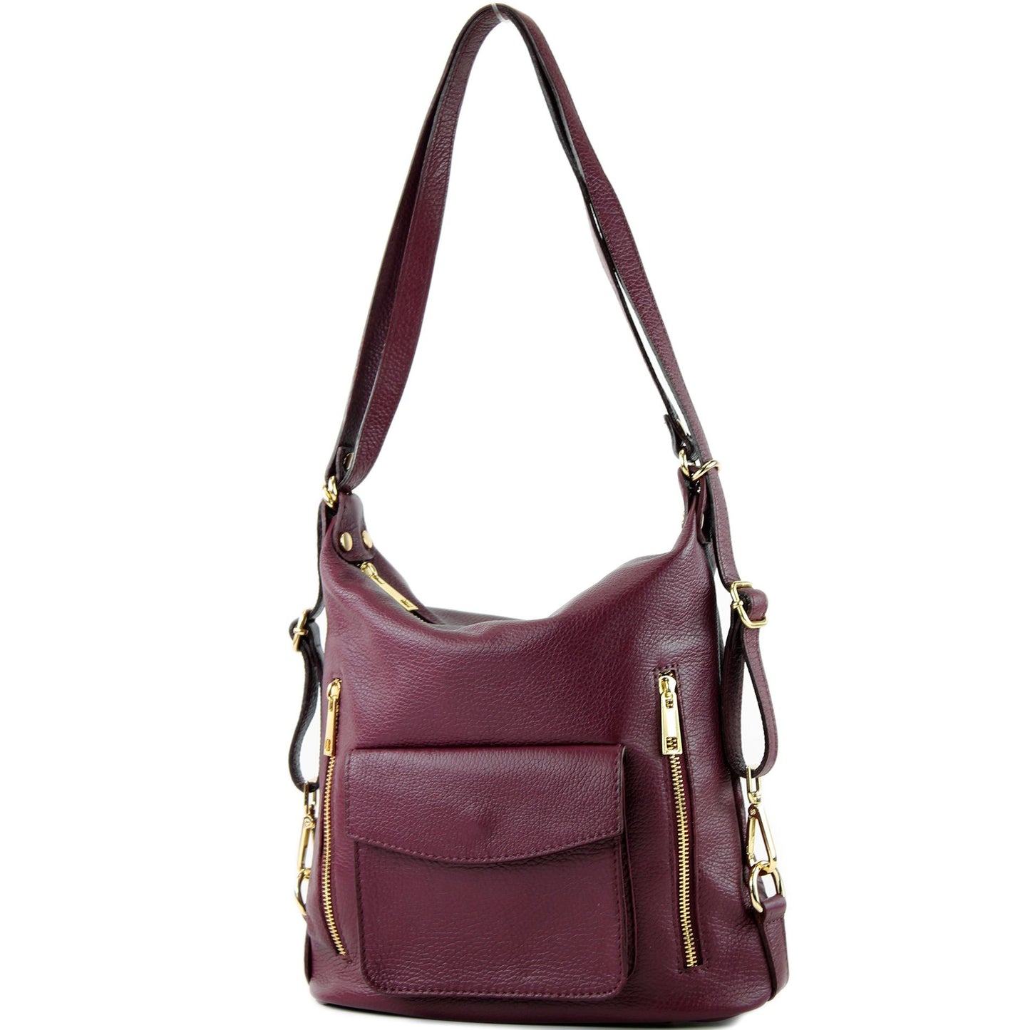 modamoda de - T174 - ital Damen Rucksack Tasche 2in1 aus Leder