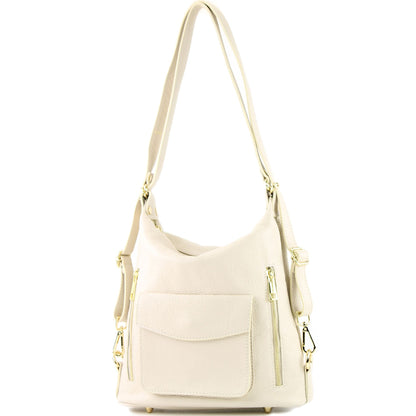modamoda de - T174 - ital Damen Rucksack Tasche 2in1 aus Leder
