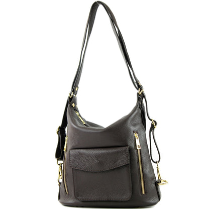 modamoda de - T174 - ital Damen Rucksack Tasche 2in1 aus Leder