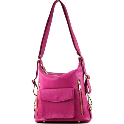 modamoda de - T174 - ital Damen Rucksack Tasche 2in1 aus Leder